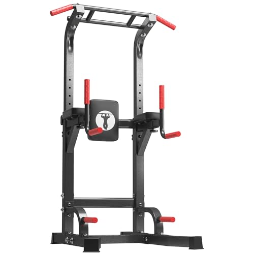 DlandHome Power Tower Pull Up Bar Station, Heavy Duty Adjustable Height for Home Gym Strength Training Equipment 330LBS Weight Capacity, Pull Up Dip Station - color: Black