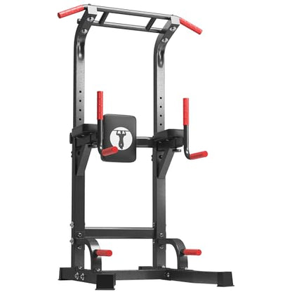 DlandHome Power Tower Pull Up Bar Station, 10 Level Adjustable Height | Heavy Duty Pull Up Dip Station for Home Gym Strength Training Equipment, Comfortable Backrest, 330LBS Weight Capacity - color: Black