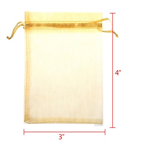 Boshen 100/200PCS Organza Gift Candy Sheer Bags Mesh Jewelry Pouches Drawstring Bulk for Wedding Party Favors Christmas (3" X 4"(100PCS), Gold) - color: Gold-3" X 4"(100PCS)