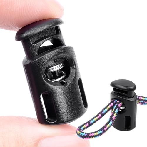 CooBigo 10 PCS Plastic Spring Cord Locks for Drawstring, Paracord Toggle Stopper Clasp Elastic Shoeslace Lock Sweatpants Hoodie String Clips Bungee Swim Goggles Gloves String Lock Replacement - color: 01-black 10pcs