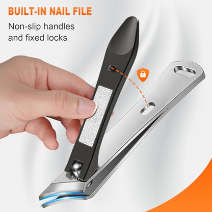 Nail Clippers Set, CLPPNA Angled Head Long Handled Toenail Clippers for Thick Toenails, Sharp Heavy Duty Ingrown Toenail Clippers with Wide Jaw, Podiatrist Nail Clippers for Seniors and Men - style: Black Slanted & Angled Head