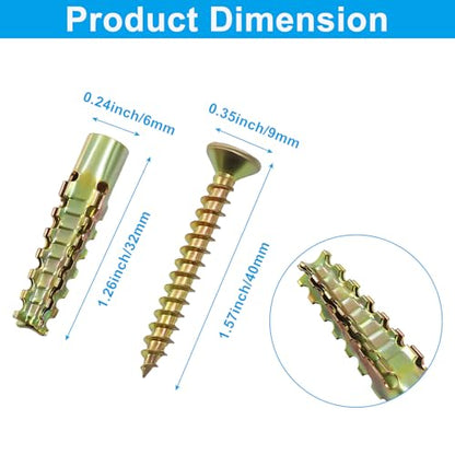 BokWin 20 Pack Gold Anchors and Screws Kit | Heavy Duty Hollow Wall Hinge Repair Kit, For Concrete Drywall Wood, Tree Shape Expanding Grip, For Loose or Stripped Holes