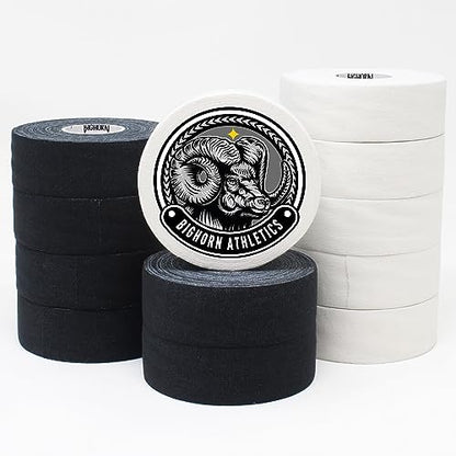 Bighorn Athletics Boxing Tape 1" × 45ft, 6 Rolls, Black & White | Extra sticky 1" athletic tape for boxing & hand wrapping. Strong adhesive, EZ-tear. Protects knuckles, no residue on skin. - color: Black & White