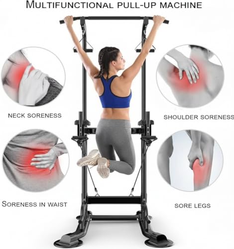 Freestanding Power Tower Dip Station, Adjustable Pull Up Bar for Home Gym with Backrest & Resistance Bands, 450 LBS Heavy Duty Multi-Function Calisthenics Workout Equipment for Adults & Teens