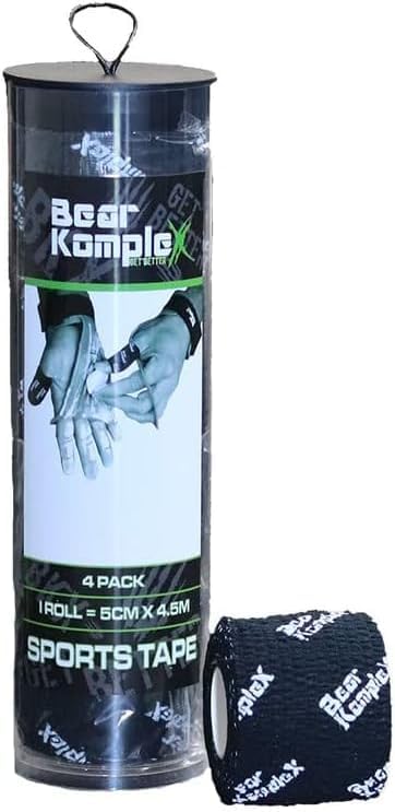 Bear Komplex Athletic Sports Tape, 4 or 12 Pack of Premium Adhesive Wrap, 5 cm Tape, Sweatproof, Breathable, and Non-Slip for Lifting, and Hook Grip, Hypoallergenic and Latex Free - color: White, size: 4 Count