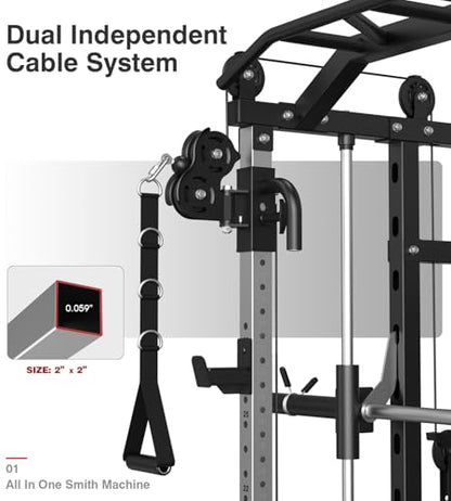 DONOW Smith Machine with Weight Stacks Home Gym System Cable Crossover | Multi Function, All in One, Heavy Duty, Lat Pulldown Bench, Hip Thrust Attachment, Smooth Smith Bar and Cable System - color: Standard Weight
