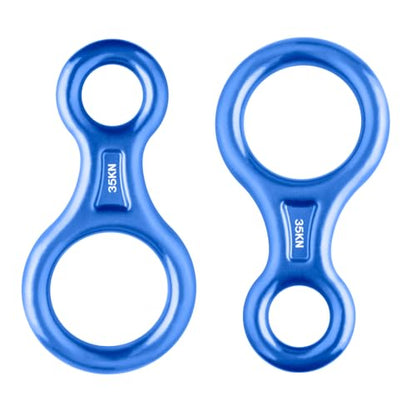 35kN Climbing Rescue Figure 8 Descender Rigging Plate Heavy Duty & Large & High Strength Rappel Device Equipment for Rappelling, Belaying, Tree Climbing, Aerial Silks Rigging - color: Blue - 35 kN - 2 Pack