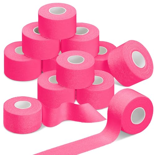 Hoolerry 12 Rolls 130 Yard 1.5 Inch Athletic Sports Tape Pink Pre Wrap Very Strong Easy Tear No Sticky Residue Tape for Fingers Ankles Wrist Injury Wrap, Bat Climbing Football Baseball Hockey Soccer - color: Pink, size: 1.5 In