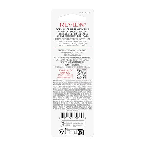 Revlon Toenail Clipper With File, Nail Care Tool With a Curved Blade for an Accurate Trimming and Grooming, Easy to Use, 1 count - size: 1 Count (Pack of 1)