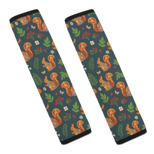 Universal Soft and Comfortable Seat Belt Cover for Adults and Children, Most Cars, 2 Pack Floral Squirrels Seat Belt Covers Cushion Neck and Shoulder Support - color: Pattern 1099