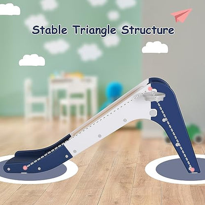Toddler Indoor Slide, Foldable Baby Climber Playset with Basketball & Hoop | 63 in Extra Long Slope, Non-Slip Steps, Sturdy Plastic, Outdoor Playground for Backyard, Home & Playroom Use, Dark Blue - color: Dark Blue