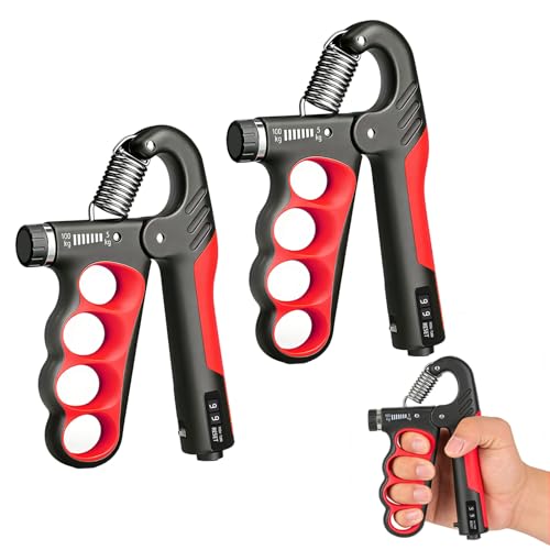 Hand Gripper Strengthener, 11-220LBs Adjustable Resistance Grip Strength Trainer with Counter, Forearm Exerciser for Injury Recovery and Muscle Building - color: Red-2PCS
