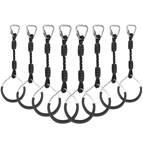 Hanging Ninja Gymnastic Ring Swing Monkey Bar Climbing Bar Jungle Fist For Outdoor Indoor Backyard Activities, 8 Pack Black Obstacle Course Rings Workout Playground Training Equipment Trapeze Play Set - color: Black, size: 8 Pack