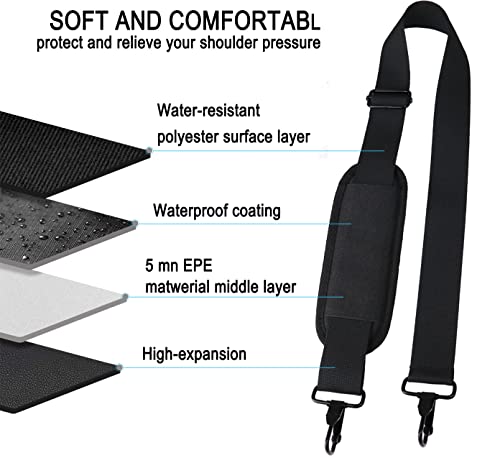 Shoulder Strap 56 Inch, Universal Adjustable Shoulder Belt Replacement Laptop Bag Shoulder Strap with Metal Hooks for Briefcase, Laptop Messenger Crossbody Bag, Luggage Duffel Camera, Black