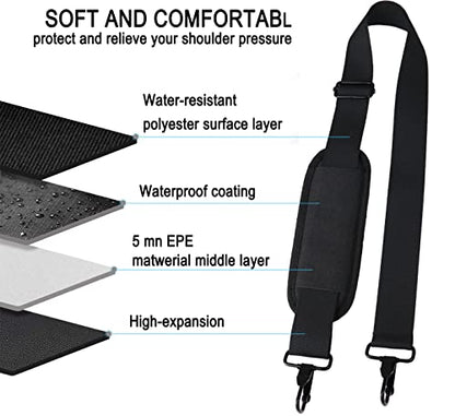 Shoulder Strap 56 Inch, Universal Adjustable Shoulder Belt Replacement Laptop Bag Shoulder Strap with Metal Hooks for Briefcase, Laptop Messenger Crossbody Bag, Luggage Duffel Camera, Black