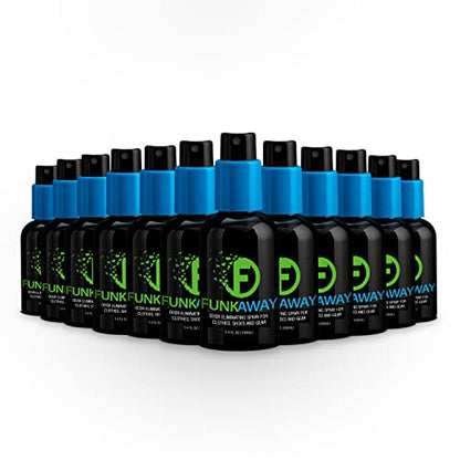 FunkAway Odor Eliminator Spray for Shoes, Clothes and Gear, 3.4 oz., 12 Pack, Non-Aerosol; Mini Size for Travel, Ideal for Gym Bag, Purse, Locker or Suitcase - size: 3.4 Ounce (Pack of 12), style: Travel Size