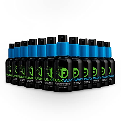 FunkAway Odor Eliminator Spray for Shoes, Clothes and Gear, 3.4 oz., 12 Pack, Non-Aerosol; Mini Size for Travel, Ideal for Gym Bag, Purse, Locker or Suitcase - size: 3.4 Ounce (Pack of 12), style: Travel Size