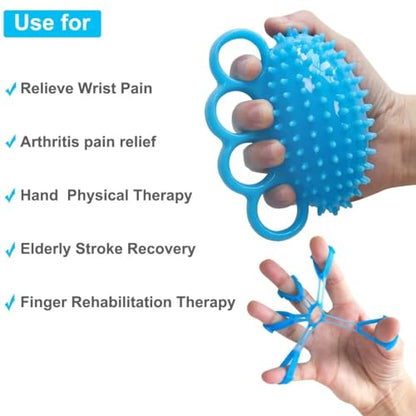 Hand Grip Strengthener Finger Exerciser Ball for Hand Physical Therapy, Stroke, Arthritis, Stress Relief, Muscles Massage, Gifts for Elderly Parents - color: Blue