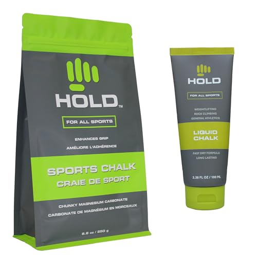 HOLD Sports Chalk Premium Grip Hybrid Bundle – Chunky Blend Dry Chalk & Citrus Scented Liquid Chalk (2-Pack) – High Friction Pure Magnesium Carbonate for Climbing, Weightlifting, Gymnastics & Powerlif