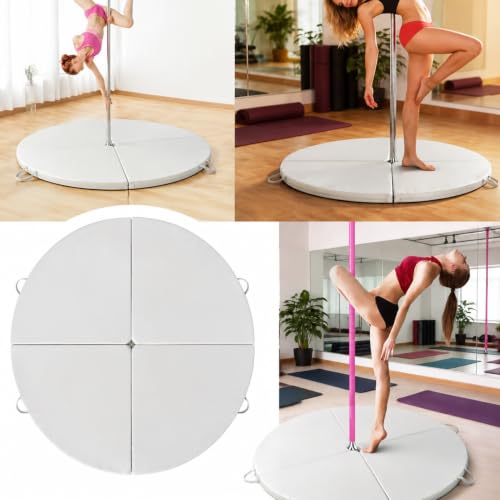 HARELA White Folding Portable Pole Dance Crash Pad, Stripper Pole Mat with Pearl Cotton Filling & PU Leather, Foldable Stripper Pole Crash Pad for Home Studios, Yoga, Gym - size: 160x5cm/63x1.97"