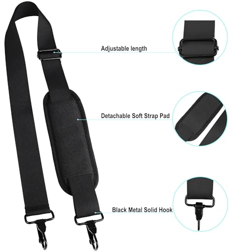 BOOEUDI 56 inch Shoulder Strap, Universal Adjustable Thick Soft Duffel Bag Shoulder Strap Replacement Comfortable Belt with Metal Swivel Hooks for Laptop Messenger Bag, Briefcase, Shoulder Bag, Black - color: Black