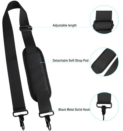 BOOEUDI 56 inch Shoulder Strap, Universal Adjustable Thick Soft Duffel Bag Shoulder Strap Replacement Comfortable Belt with Metal Swivel Hooks for Laptop Messenger Bag, Briefcase, Shoulder Bag, Black - color: Black