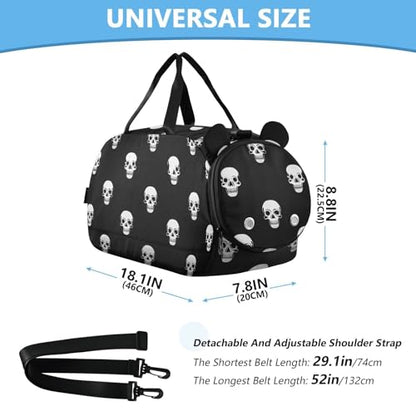 Kids Sports Duffel Bag for Boys & Girls - Cute Halloween Skull 100% Polyester Gym Bag with Separate Shoe Compartment, Adjustable Shoulder Strap, Compact Travel & Workout Gear Bag - color: Cute Halloween Skull