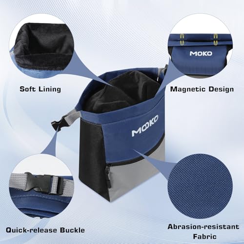 MoKo Chalk Bag for Rock Climbing, Large Capacity Climbing Chalk Bag with Magnetic Snap and Zipper Pocket, Portable Chalk Bucket for Rock Climbing, Weight Lifting, Bouldering, Gymnastics, Fitness - color: Blue