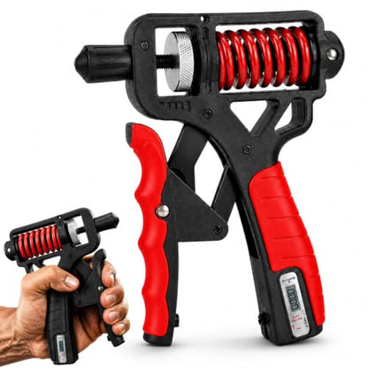Ergonomic Adjustable H-Grip Hand Trainer with Counter | 11–350lb Hand Gripper with Alloy Frame, Titanium-Plated Spring and TPR Non-Slip Handles for Finger, Wrist & Forearm Training - color: Red