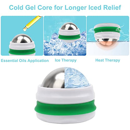 AHIER Cold Massage Roller Ball, Cold Therapy Relief, Free Rolling Removable Gel Ball Deep Tissue Massage Pain Relief, Great Tool for Back/Neck Pain, Muscles Recovery and Inflammation - color: Green White