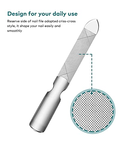 Nail File,Professional Double Sided Stainless Steel Nail File with Non-Slip Handle and Leather Case,Nail Buffering Files Washable,Metal Nail File for Men and Women - size: Mr-2104