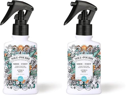 Sole-Pourri Shoe Deodorizer + Foot Spray,3.4 Fl Oz,Up to 150 Uses,Funk-Fighting Odor Freshener with Essential Oils,for Smelly Shoes,Feet & Gym Bags,Citrus & Mint Scent,(Pack of 2) - size: 1 Ounce (Pack of 2), style: Citrus Mint