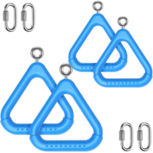 Dolibest 4Pcs Trapeze Swing Bar Rings with Carabiners, Swingset Accessories Outdoor for Ninja Swing Set Accessories Monkey Ring, Obstacle Ring Swing Toys Set for Kids (Blue) - color: Blue- 4 Pack