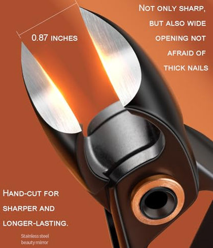 Diagonal Nail Clippers with Large Opening, Stainless Steel, Double-Sided Curved Blade, for Thick Toenails and Nail Groove - color: Dark Black