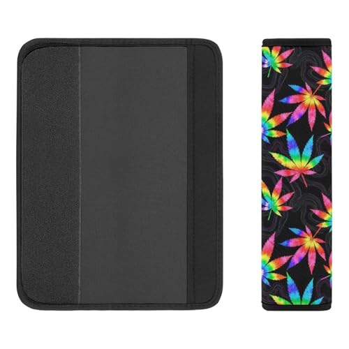 2PCS Tie Dye Weedleaf Leaves Car Seat Straps Shoulder Pads Universal Soft and Comfortable Seat Belt Covers Cushion for Child, All Vehicles, Shock Absorption - color: Pattern 655