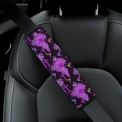 1 Pair Universal Fit Seat Belt Cover for Elderly Support, Most Cars, Hummingbird Faith Catholic Purple Christian Religious Cross Seat Belt Cushion, Neck and Shoulder Support - color: Pattern 626