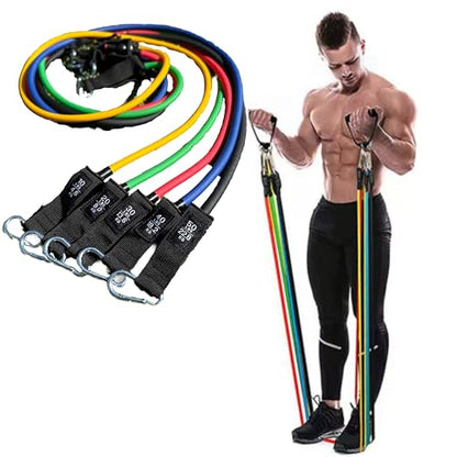 Premium Long Tube Resistance Bands with Handles, Set of 5 Strengths with Carrying Bag, for Men and Women, Strength Training Home Gym Workout Equipment