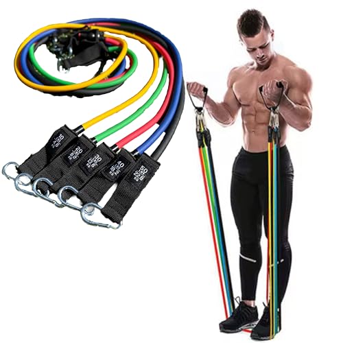 Premium Long Tube Resistance Bands with Handles, Set of 5 Strengths with Carrying Bag, for Men and Women, Strength Training Home Gym Workout Equipment