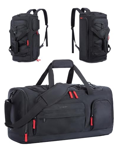 BAGSMART Gym Bag for Men, Athletic Sports Backpack Travel Hiking Duffel | 3-In-1 Gym Bag for Travel Clothes & Padded 13.3" Laptop, with Waterproof Wet Pocket & Shoe Compartment for Travel Camping - color: Black, size: 63 L Large