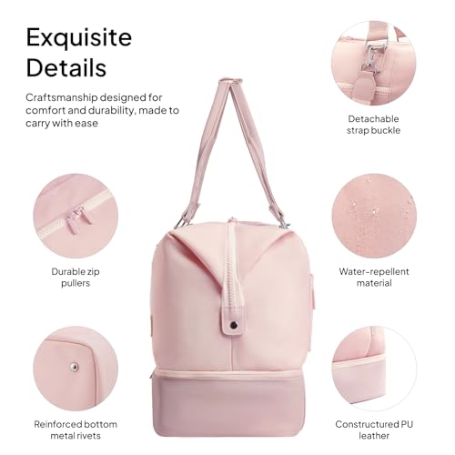 Travel Duffle Bag for Women, 40L Weekender Bags Airline Approved Carry On with Shoe Compartment & Waterproof Wet Pocket, Durable Nylon Weekender Overnight Bag for Travel, Gym, Business Trip, Pink - color: Pink