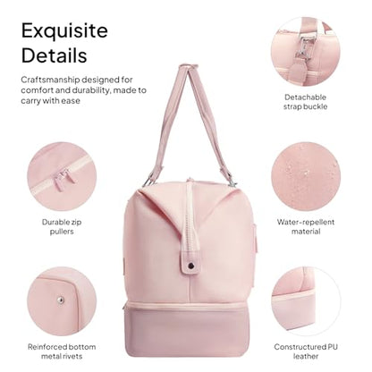 Travel Duffle Bag for Women, 40L Weekender Bags Airline Approved Carry On with Shoe Compartment & Waterproof Wet Pocket, Durable Nylon Weekender Overnight Bag for Travel, Gym, Business Trip, Pink - color: Pink