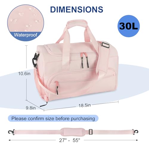 Gym Bag for Men Women, Sports Duffle Bag with Wet Pocket & Shoes Compartment, Water Resistant Overnight Weekender Bag Duffel Bag - color: Pink