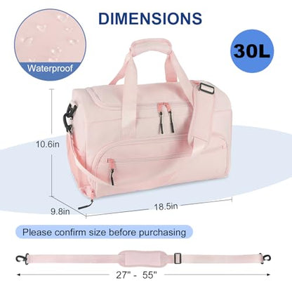 Gym Bag for Men Women, Sports Duffle Bag with Wet Pocket & Shoes Compartment, Water Resistant Overnight Weekender Bag Duffel Bag - color: Pink