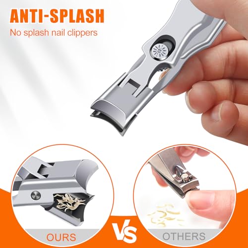 Nail Clippers for Men Thick Nails with Catcher, Heavy Duty Toenail Clippers for Seniors with Safety Lock & Wide Opening, Large Sharp Fingernail Clipper No Splash Nail Cutter Gifts for Men Women Adults - style: Silver Nail Clippers with Catcher