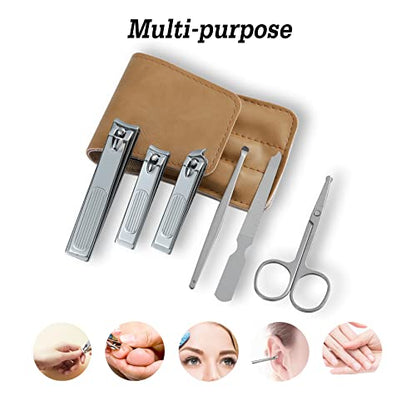 Nail Clipper Set, 6 Pcs Toenail Clippers, Stainless Steel Fingernail Clipper, and PU Leather Manicure Set, Gift Ideas (Beige) | Stocking Stuffer, Christmas Gift, Birthday Gift, for Men, Teen Boys, Dad, Husband, Boyfriend, Son, Brother - color: Beige