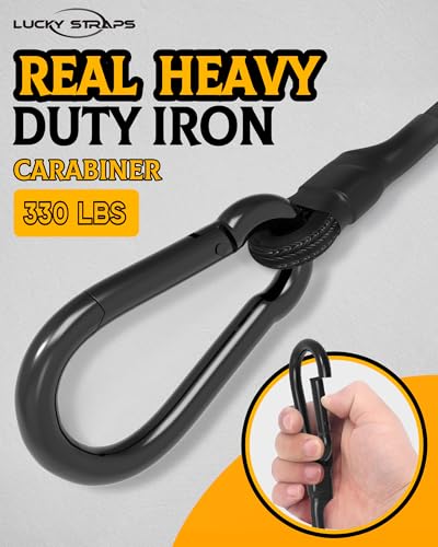 190 Lbs 18" 24" 36" Heavy Duty Bungee Cords with Carabiner Hooks, 6 Pack | LUCKY STRAPS Black UV Resistant Bungee Straps for Luggage Racks, Cargo, Hand Carts, Bikes, Trucks, Motor, Camping & Outdoor - size: 18''+24''+36'', style: Black