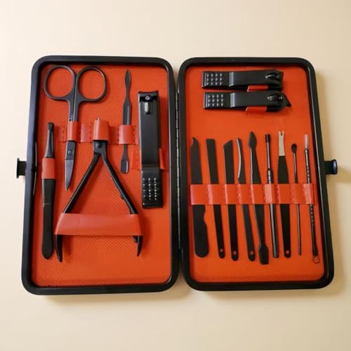 16-Piece Professional Manicure Set – Stainless Steel Nail Clippers & Pedicure Grooming Kit with Travel Leather Case for Women and Men - color: 16pcs