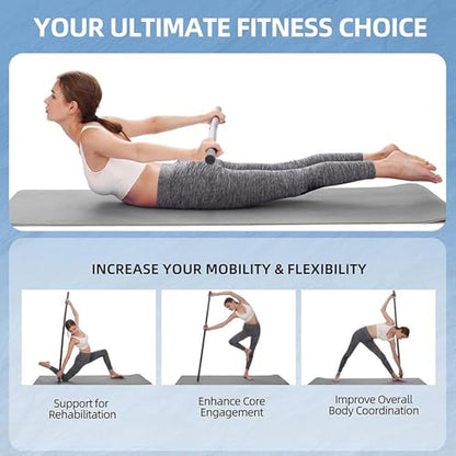 Pongnas Stretching Stick with 4 Steel Rods Non Slip Ergonomic Handles Pilates Balance Pole for Flexibility Training Shoulder Mobility Strength Home Gym Workouts