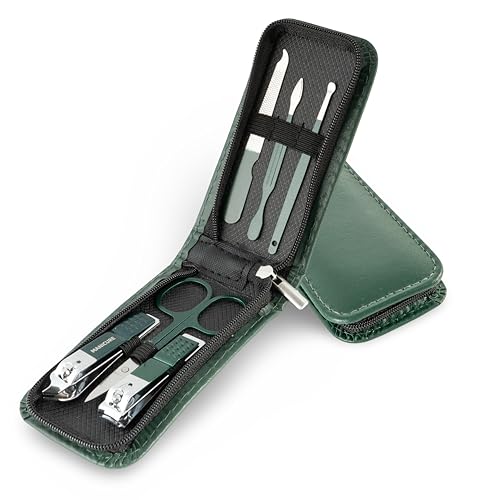Made Easy Kit Portable Nail Clipper Set – 6-Piece Travel Manicure Kit for Men & Women – Includes Nail Clippers, Scissors, File & Grooming Tools in Compact Zip Pouch (Green) - color: Green