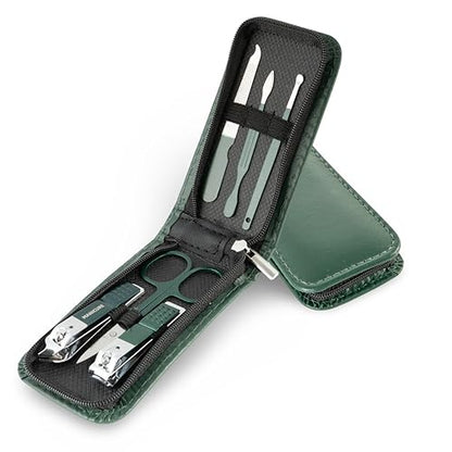 Portable Nail Clipper Set – 6-Piece Travel Manicure Kit for Men & Women – Includes Nail Clippers, Scissors, File & Grooming Tools in Compact Zip Pouch (Green) - color: Green